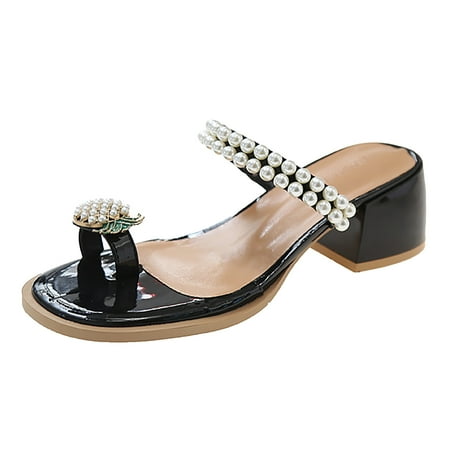 

Sandals Women Dressy Summer Fairy Wind Pearl Thick With External Wear A Word Drag Female Summer 2023 New French Half Drag Fashion High With Sandals