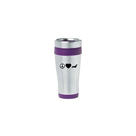 

Purple 16oz Insulated Stainless Steel Travel Mug Z2367 Peace Love Dachshund MIP