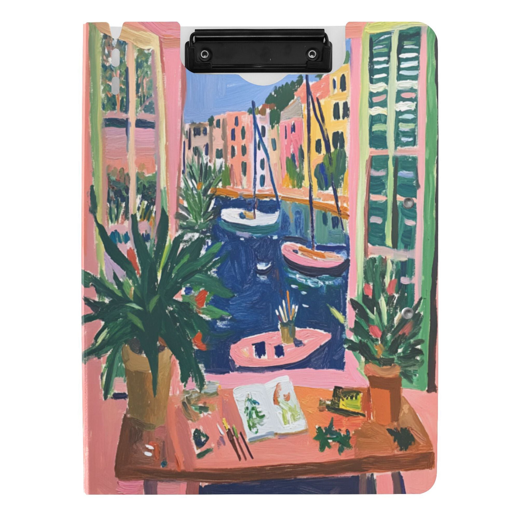 FORMRS A4 Clipboard Folder with Pen Holder Horizontal Foldable School Office Binder, Green Window