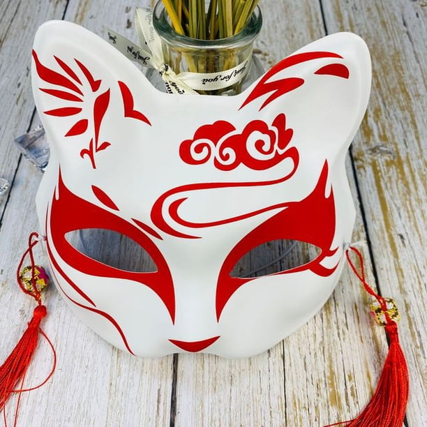 Máscara japonesa de media cara pintada a mano, máscara de zorro y gato, Anime, Demon Slayer, mascarada, accesorio de Cosplay para Festival de Halloween