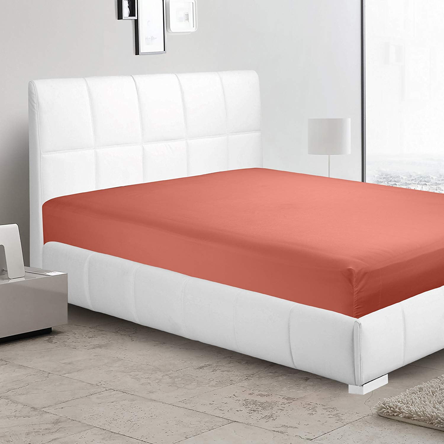 Clara Clark Premier 1800 Collection Single Microfiber Fitted Sheet, King Size, Orange