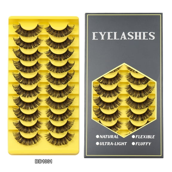 False Eyelashes 10 Pairs Pack - Natural Look, Soft & Voluminous Premium Synthetic Lashes, Reusable