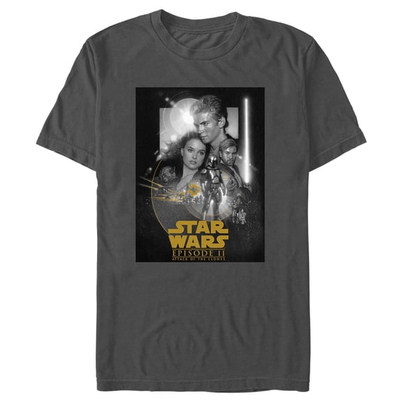 Men's Star Wars: Attack of the Clones Black and White Episode Two Poster Graphic Tee Charcoal Medium