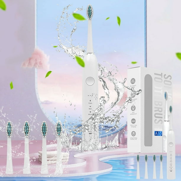 Cepillo de dientes eléctrico con 4 cabezas de cepillo y 6 modos - 42000 VPM, impermeable IPX7, temporizador de 2 minutos, recargable por USB, batería de 60 días