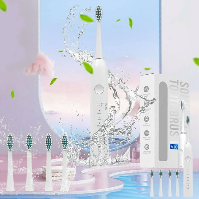 Electric Toothbrush with 6 Cleaning Modes, 4 Replacement Heads, IPX7 Waterproof, 42000 Vibrations/Min, 2-Minute Timer, 60-Day Battery Life, USB Rechargeable, Removes 5X More Stains