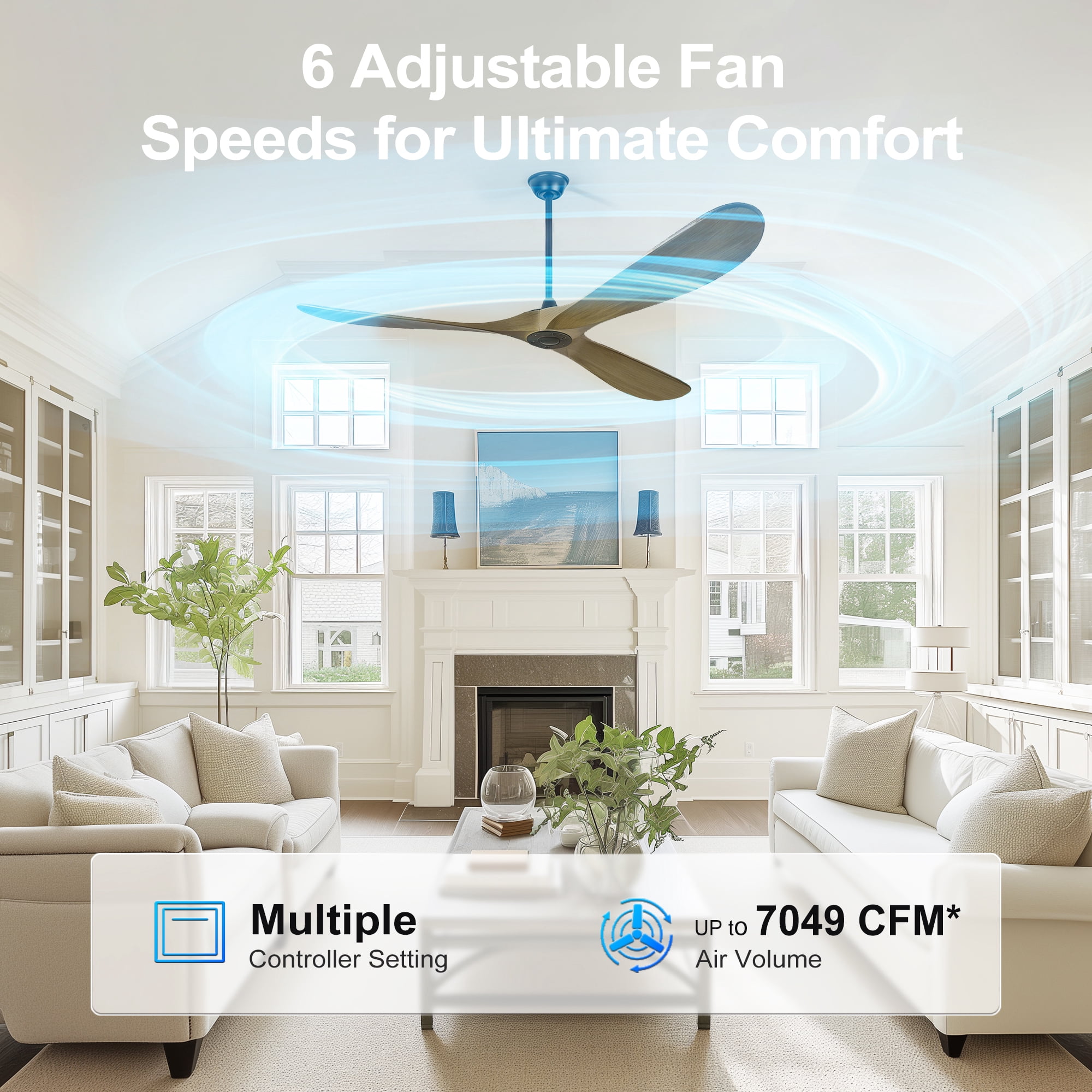 Ceiling Fan, 72 Inch Large Farmhouse Style Fan No Light for Household Indoor Room, Ash Brown