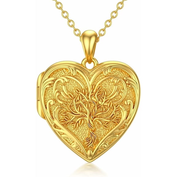 SOULMEET 10K 14K 18K Solid Gold Heart Locket That Holds Pictures Personalized Sunflower/Starburst/Cross/Rose/Wings/Lotus/Butterfly/Turtle/Celtic Locket Necklace Gift for Women Men