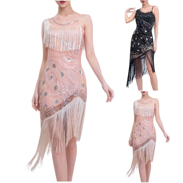 Sentmoon Robes Scintillantes pour Femmes Coupe Régulière Sans Manches Col Ras du Cou 2026 Robe Pleine Longueur à Franges Longues Robes d'Été Ravissantes pour la Plage et les Vacances S