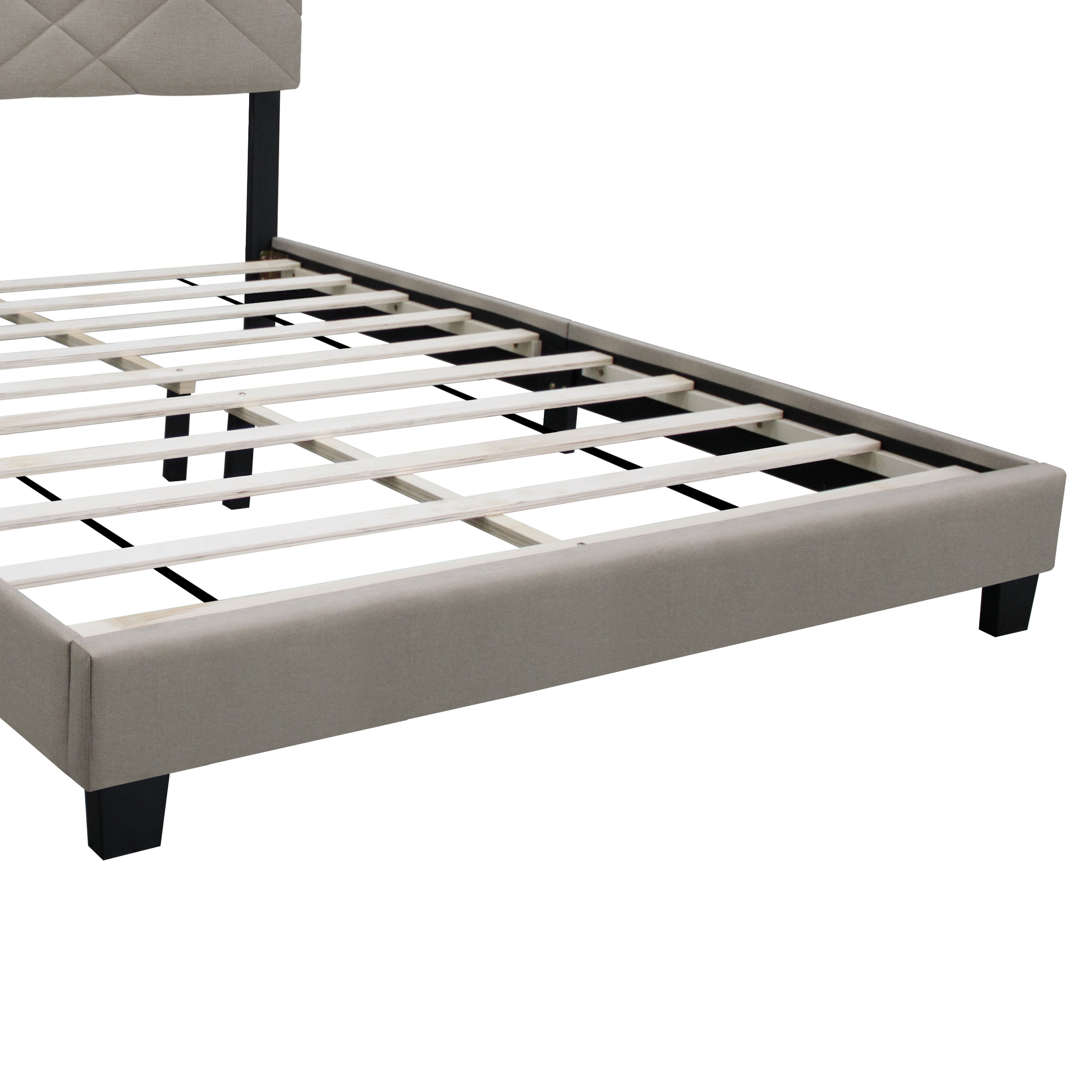 Euroco Upholstered Queen Size Platform Bed, Adjustable Headboard, Beige