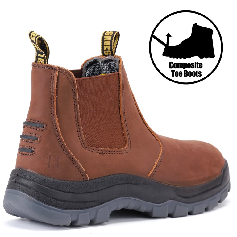 HANDMEN Men's Slip On Composite Toe Waterproof Slip Resistant Anti
