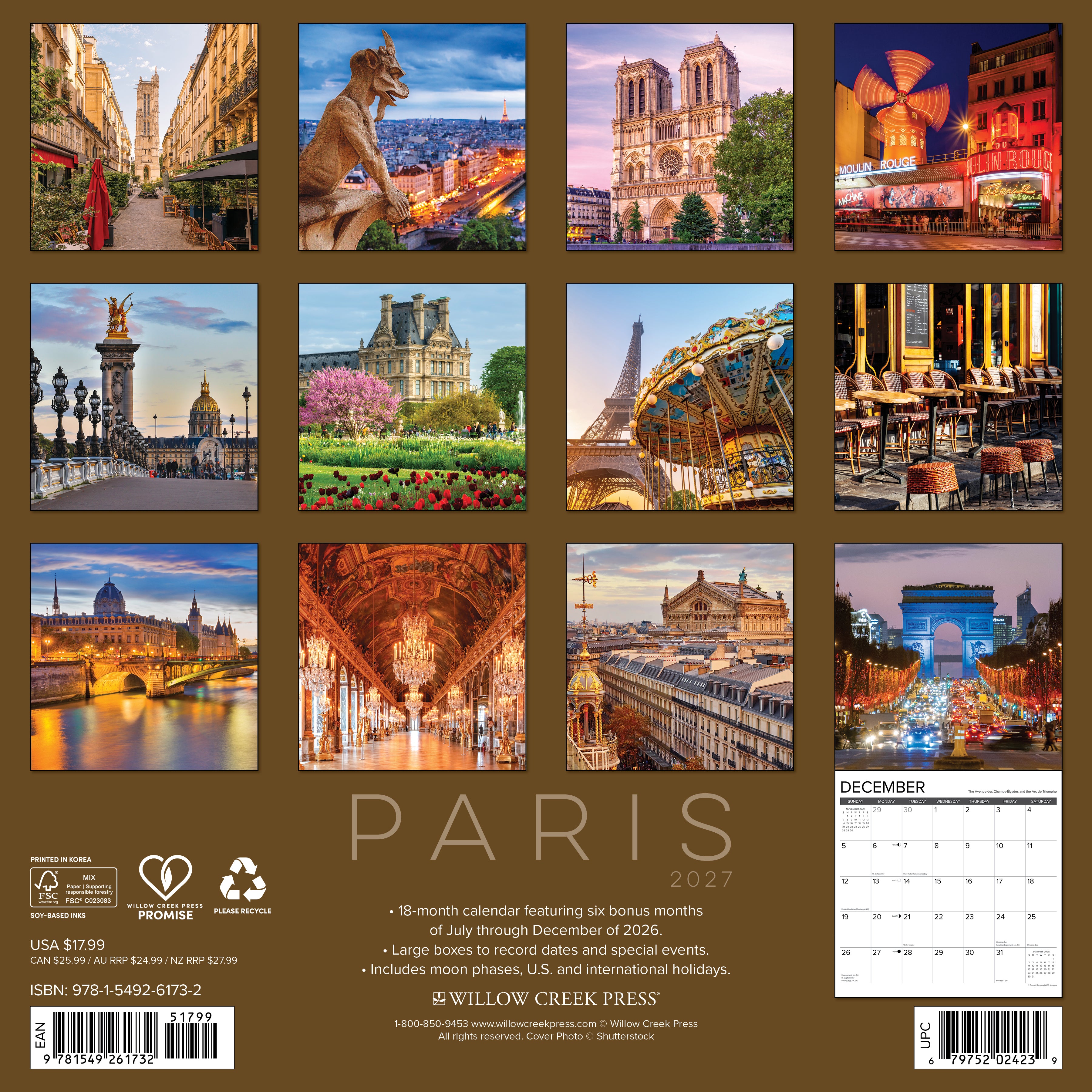 Willow Creek Press, Paris 2027 Wall Calendar