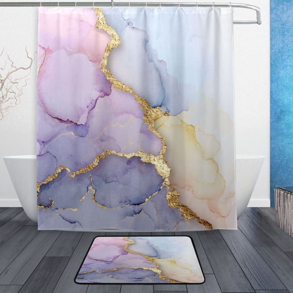 TTYFWHD 60" x 72" Shower Curtain and Bath Mat Set Unicorn Dream Fluid Art Waterproof Bathroom Curtain with 12 Hooks, Bathroom Decor Set