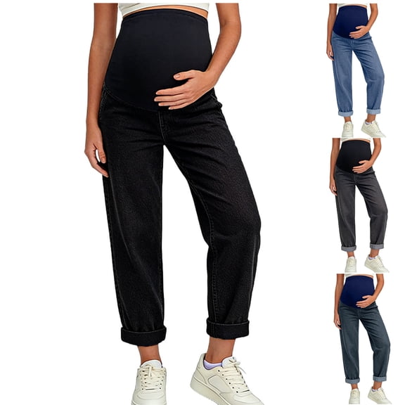 Bixock Women's Maternity Pants Over Belly Wide Leg Jean Elastic Waist Workout Casual Maternity Pants Loungewear Maternity Clothes XXL