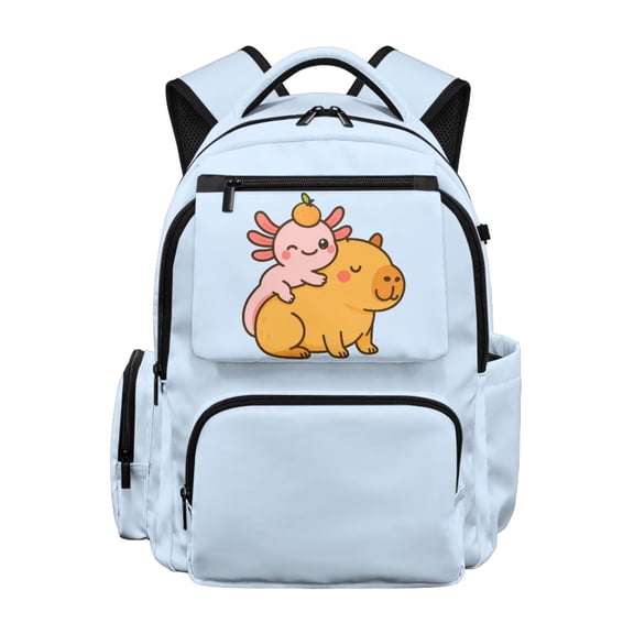 POLERO Axolotl School Backpack for Girls 8-10 Kawaii Capybara Bookbags Kids Large School Bag Lightweight Travel Daypack Backpacks with Zipper