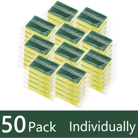 Armscye 50 Packs Dish Sponges Bulk, Individually Scrub Sponges, Uncompressed Wrapped Sponges, Non Scratch Dishes Scouring Pad for Kitchen Household Cleaning Dishes