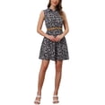 thumbnail image 2 of Vestido sin mangas de longitud a la rodilla con media abertura y cinturón de flores para mujer Inspire Chic en negro, 2 of 5