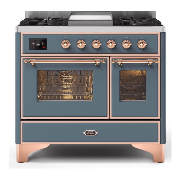 ILVE Majestic II 40 Inch Dual Fuel Liquid Propane Freestanding Range in Blue Grey with Copper Trim - UMD10FDNS3BGPLP