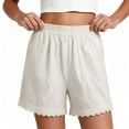 thumbnail image 6 of Admvng Womens Linen Shorts Lace Trim Elastic High Waist Casual Shorts for Vacation, 6 of 6