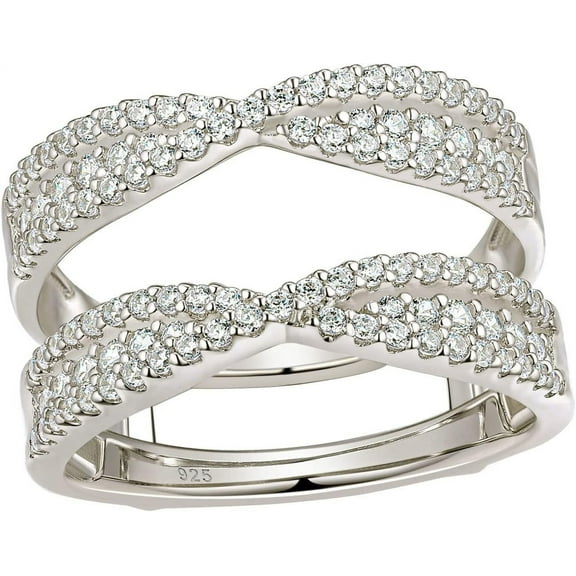 beryl_creation White Gold Plated Silver Solitaire Enhancer Simulated White Diamond Ring Guard Wrap Band-10