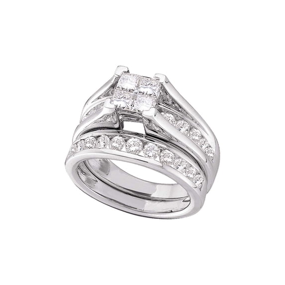 14kt White Gold Princess Diamond Bridal Wedding Ring Band Set 3 Cttw