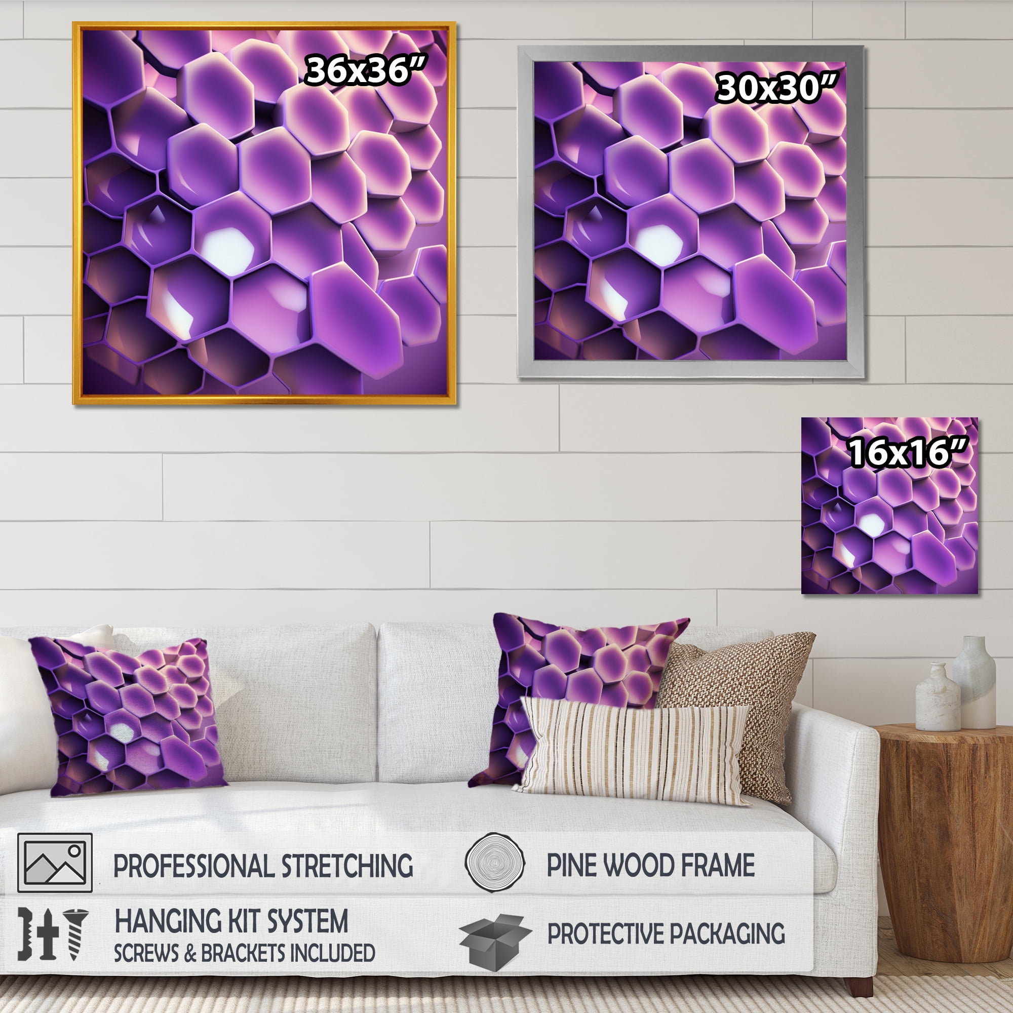 Designart Abstract Geomtric Purple I Canvas Wall Art