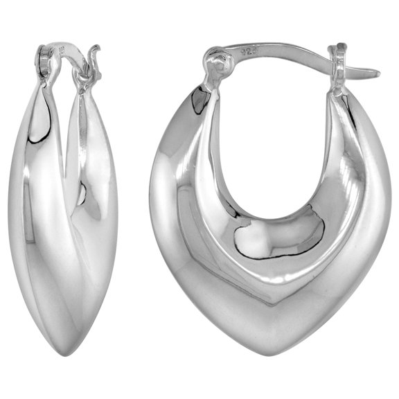 925 Sterling Silver Italian High Polished V Shape Hoop Earrings