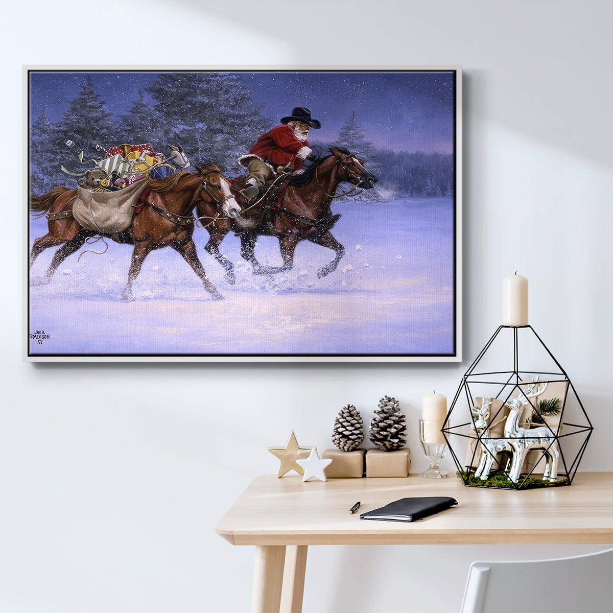 Christmas Rush - Framed Gallery Wrapped Holiday Canvas - 25 x 37 - White Frame
