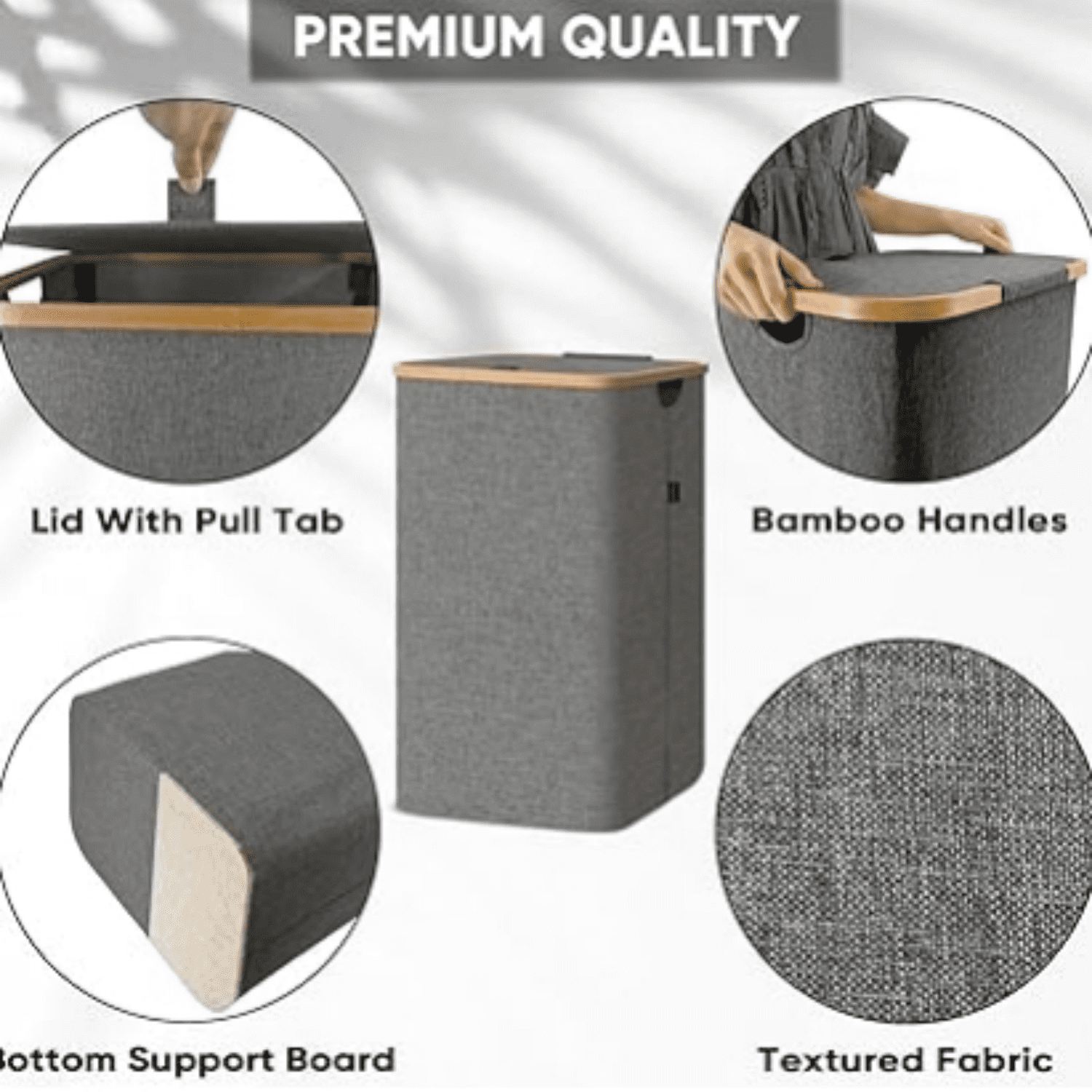 Laundry Hamper with Lid, Tall Laundry Baskets with Bamboo Pull Handles, Large Laundry Bin with Internal Support (26 Gal/100L, Grey)