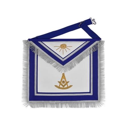 Past Master Blue Lodge California Regulation Apron - Hand Embroidery Gold Bullion with Silver Braid Fringe - Core Plus Group