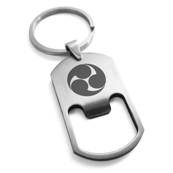 Tioneer Stainless Steel Kobayakawa Samurai Crest Engraved Bottle Opener Dog Tag Celtic Keychain Keyring