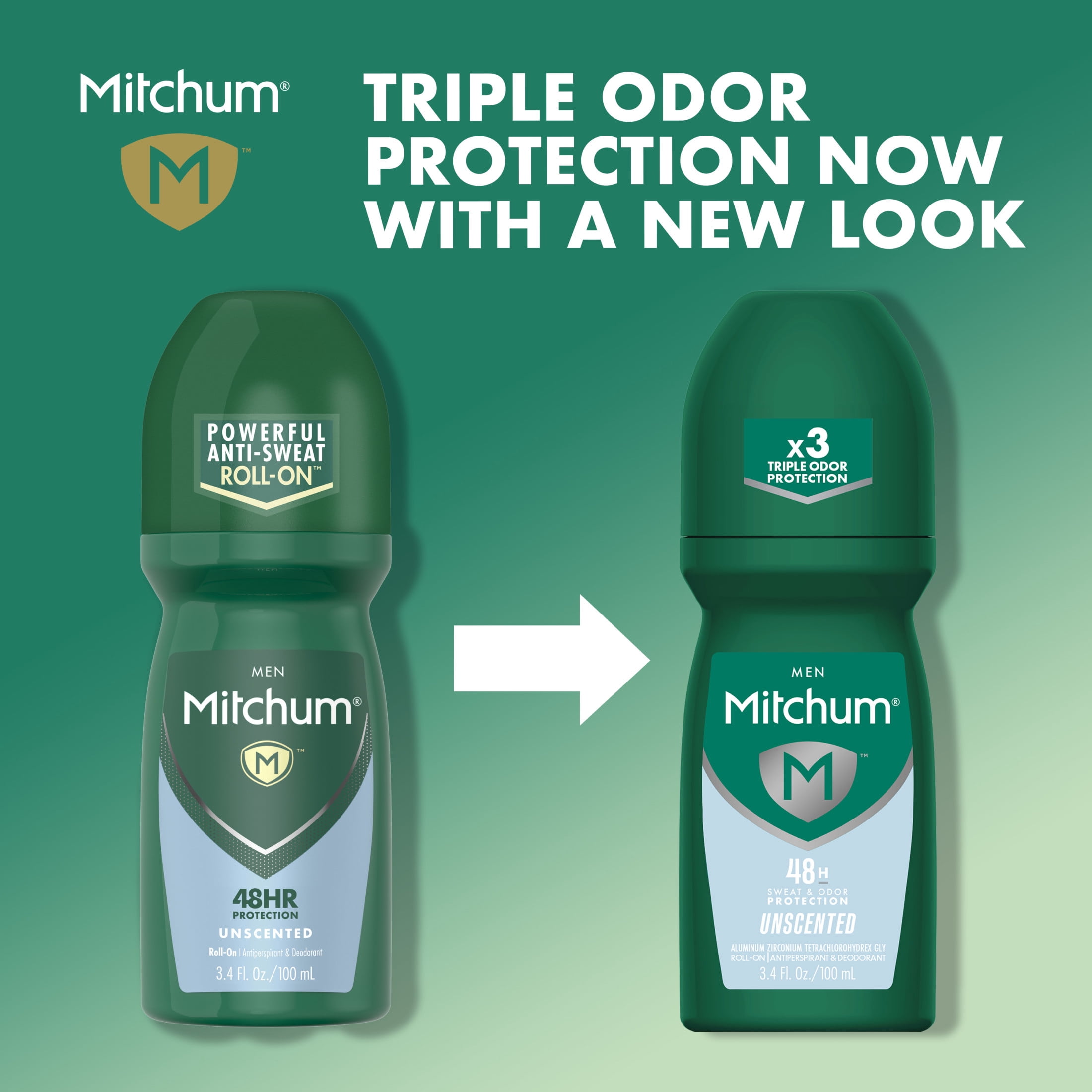 Mitchum Men’s Triple Odor Protection Antiperspirant & Deodorant Roll-On, Unscented, 3.4 oz