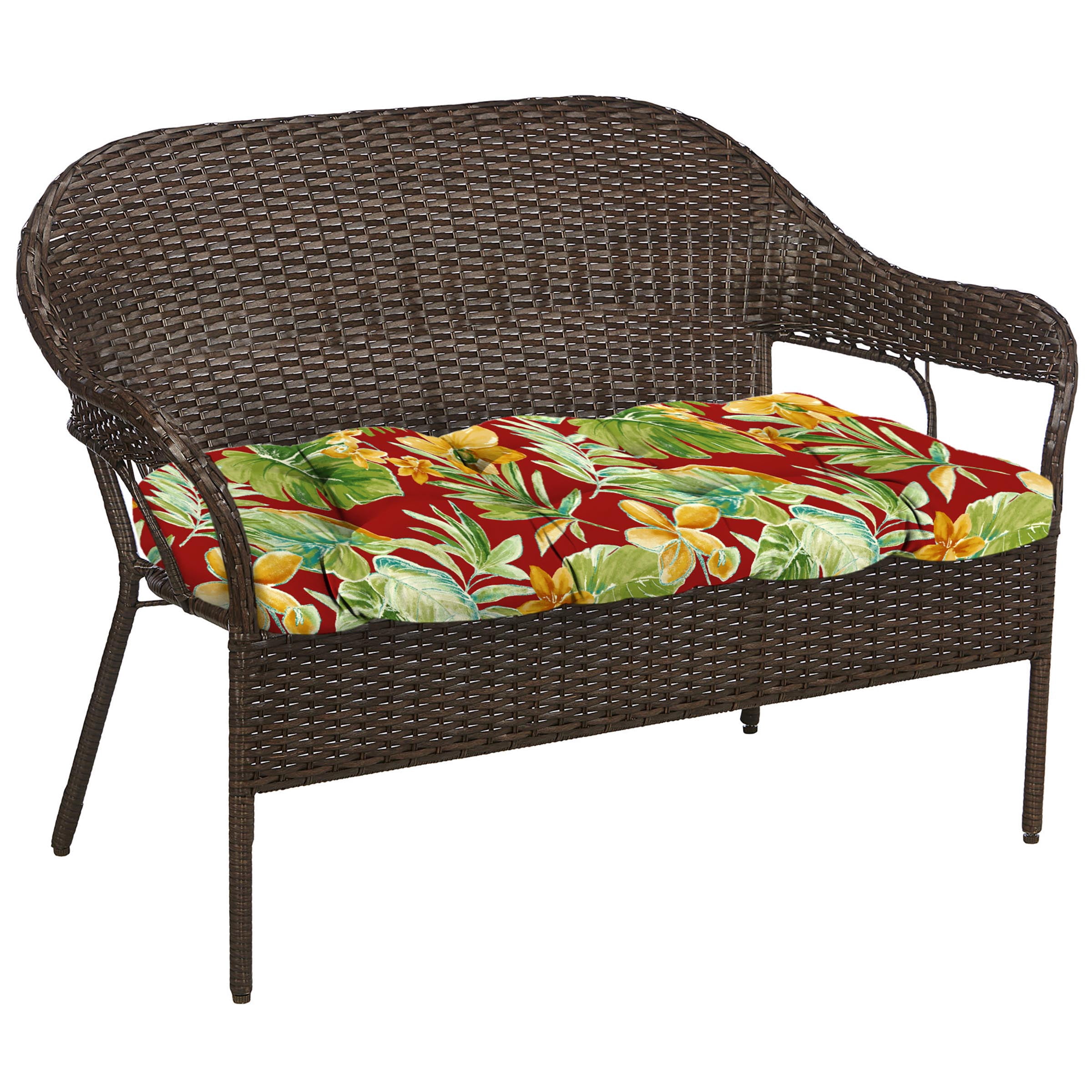 Jordan Manufacturing 3-Piece Beachcrest Poppy Red Floral Outdoor Cushion Set with 2 Wicker Seat Cushions and 1 Wicker Bench Cushion