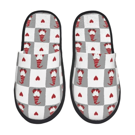 

Fuzoiu Gnomes and Hearts Print Unisex Furry Slippers Plush Indoor Shoes Trendy House Slippers Anti-Skid EVA Sole House Shoes for Home Office and Travel -Large
