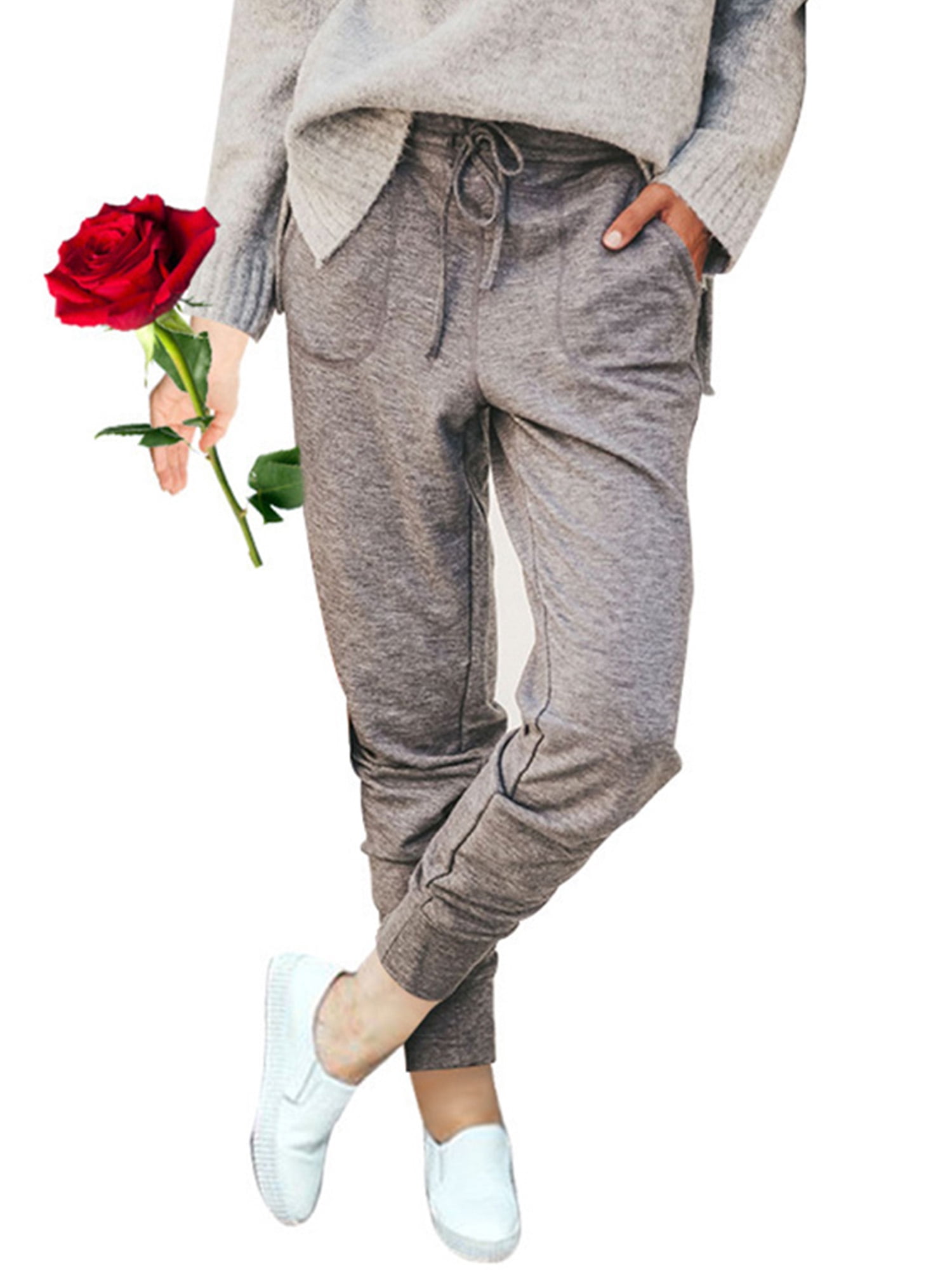 UKAP - Women Solid Sweatpants Drawstring Jogger Sweat Pants Casual Elastic Waist Workout