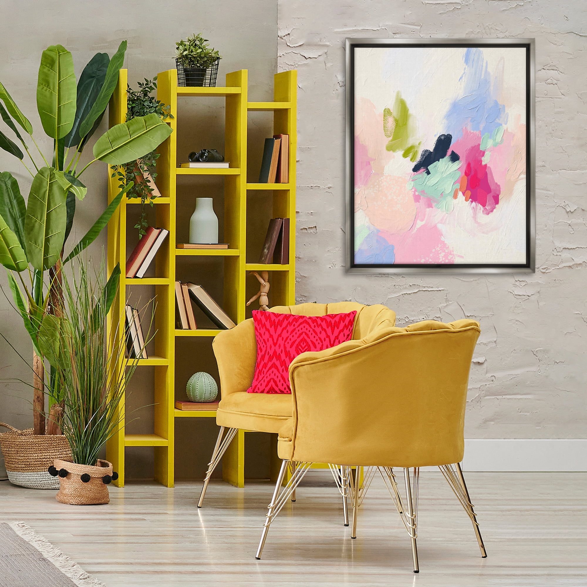 Stupell Industries Pastel Abstract Paint Strokes Abstract Painting Gray Floater Framed Canvas Art Print Wall Art, 25 x 31
