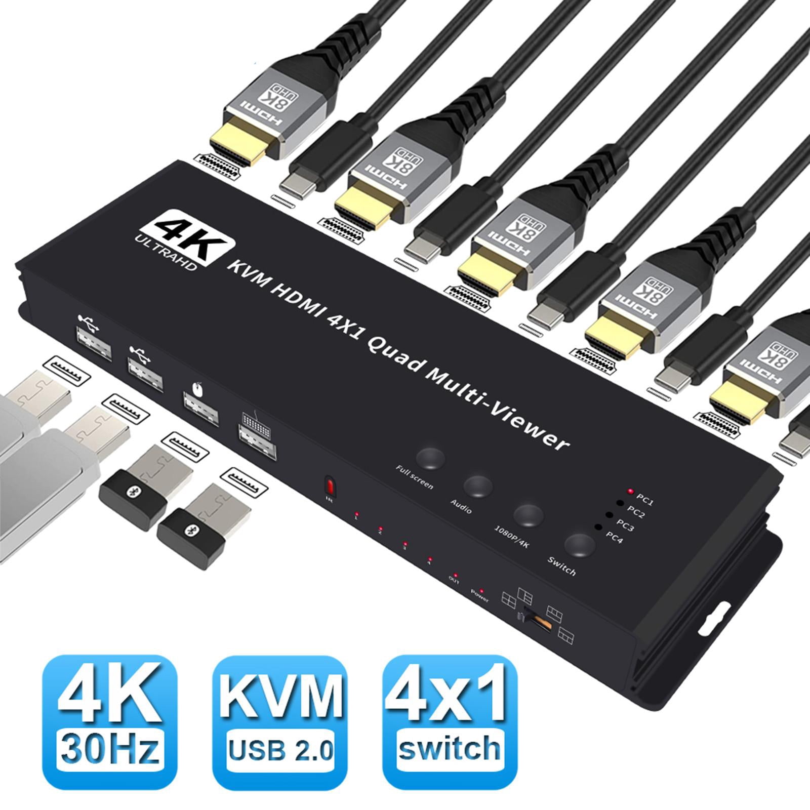 For HDMI 4 Input 1 Output Multi-viewer Supports HDCP 1.4, USB KVM Control for Monitoring Systems and Multimedia Displays