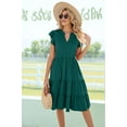 thumbnail image 2 of Womens Summer Dress Ruffle Sleeve V Neck Midi Dresses Dark Green XL, 2 of 4