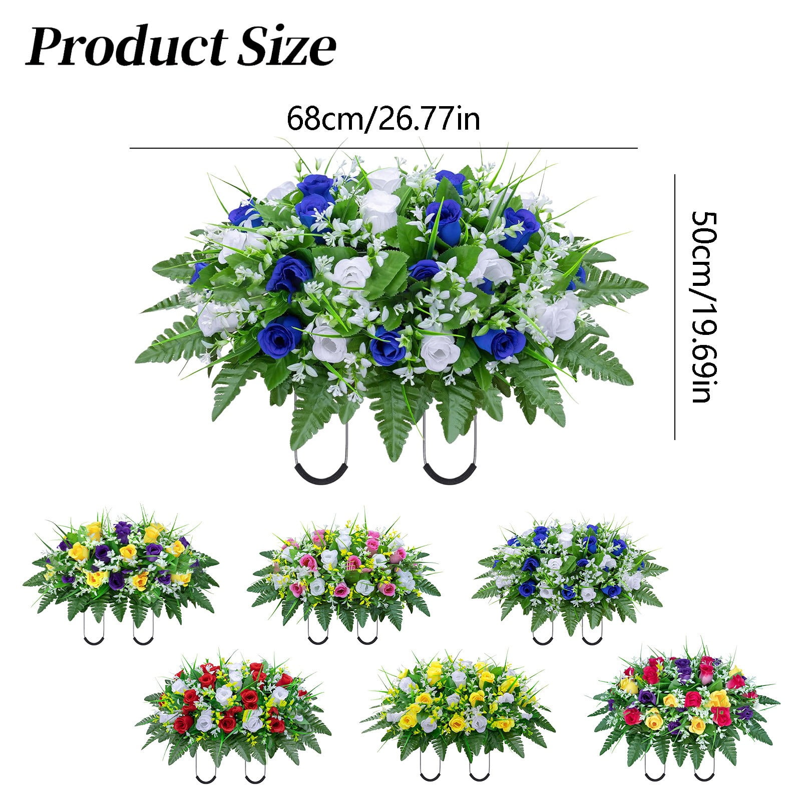 VINOIC Simulated Tombstone Flower Arrangement - Non-Fading Artificial Cemetery Flowers Saddle - Waterproof Memorial Decor for Gravesites - UV-Resistant Polyester Florals, D