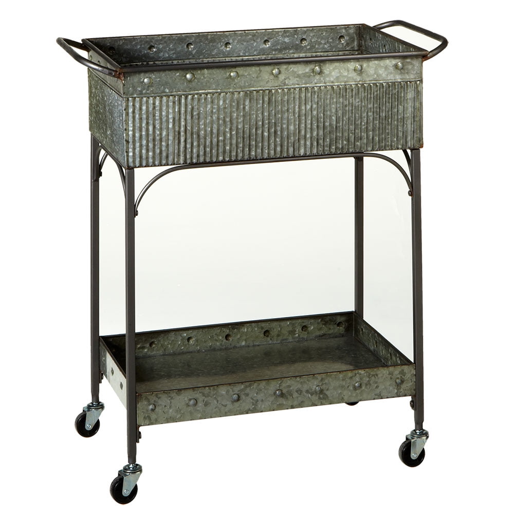 32" Gray Resin Two Tier Indoor and Outdoor Serving Cart with Wheels