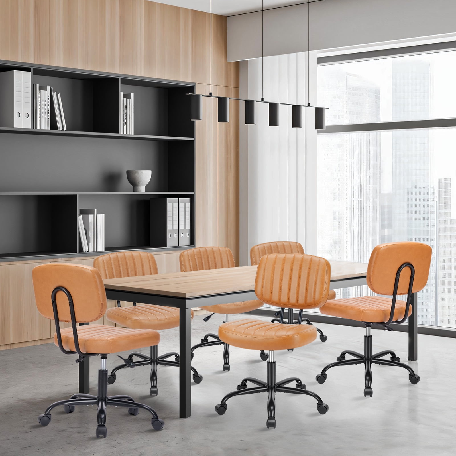 Gianna Armless Office Desk Chair with Adjustable Height, 360°Swivel, and Computer Chair with Lumbar Support, Brown