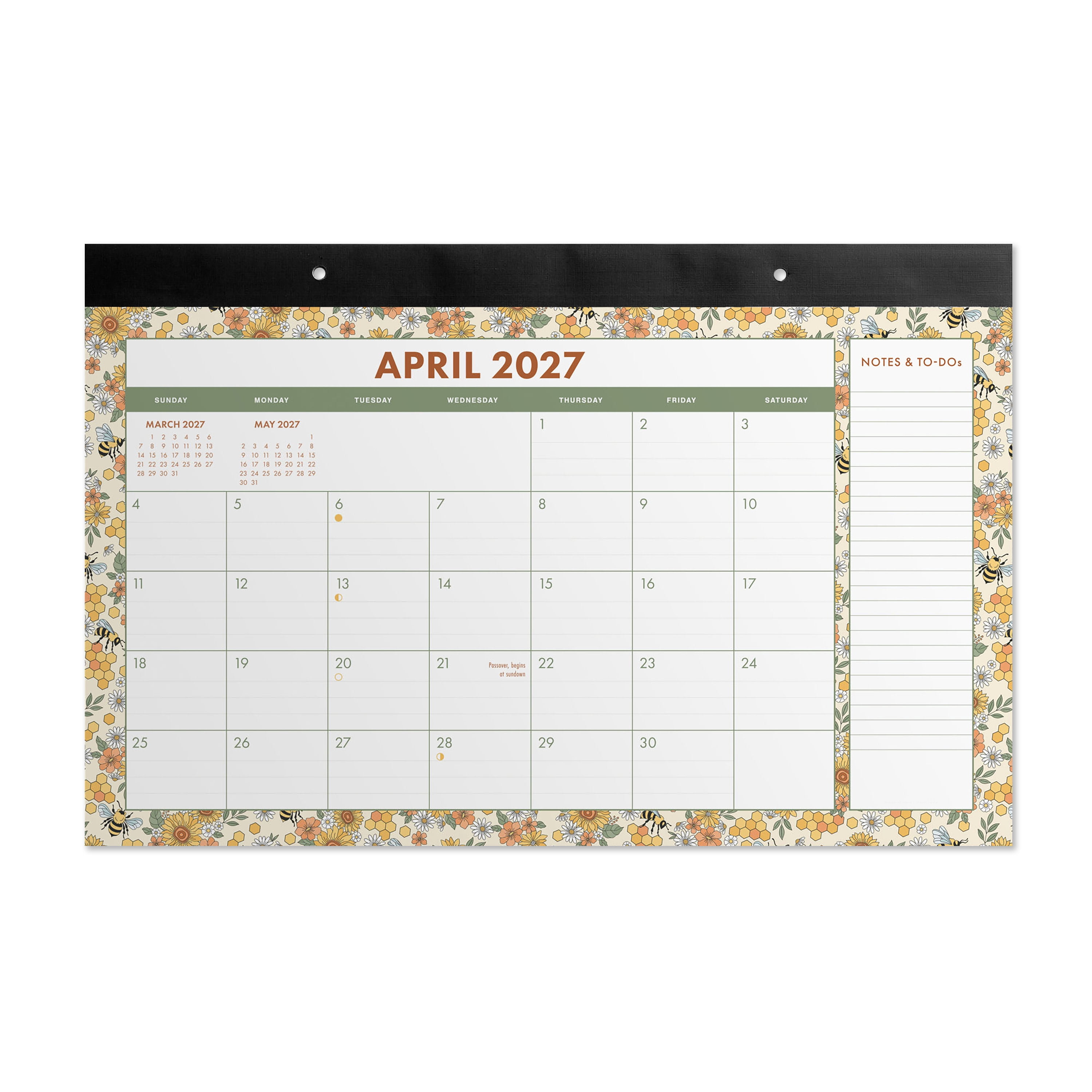Pen+Gear Monthly Desk Pad Calendar 17x11 Bees Design January 2027-December 2027