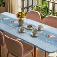 thumbnail image 3 of Coastal Blue Striped Table Cloths for 8 Foot Rectangle Tables, Ocean Sea Summer Starfish Coral Shells Patio Waterproof Elastic Fitted Tablecloths, Washable Rectangular Table Cover for Camping, 3 of 8