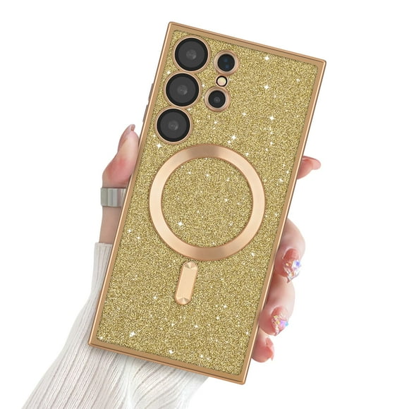 Funda para teléfono Newseego Galaxy S23 ultra magnética con purpurina dorada