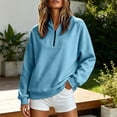thumbnail image 2 of Long Sleeve Top Women's Sweatshirt Quarter Zip Oversized Drop Shoulde Pullover Top for Weekend Errand Outfit ., 2 of 7