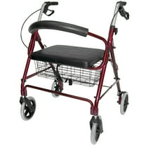 DMI Rollator Walker with Extra Wide Seat and Backrest, FSA HSA Eligible, Adjustable Handle Height, Removable Storage Basket, Burgundy