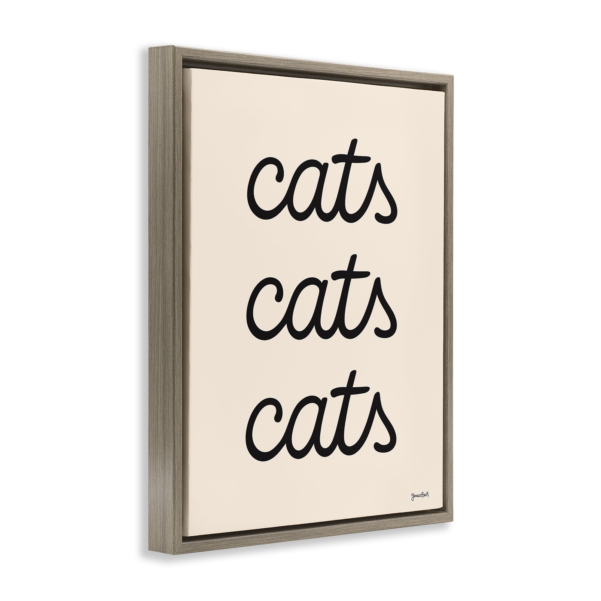 Stupell Industries Cats Repeating Script Animals Painting Brown Floater Framed Canvas Art Print Wall Art, 25 x 31