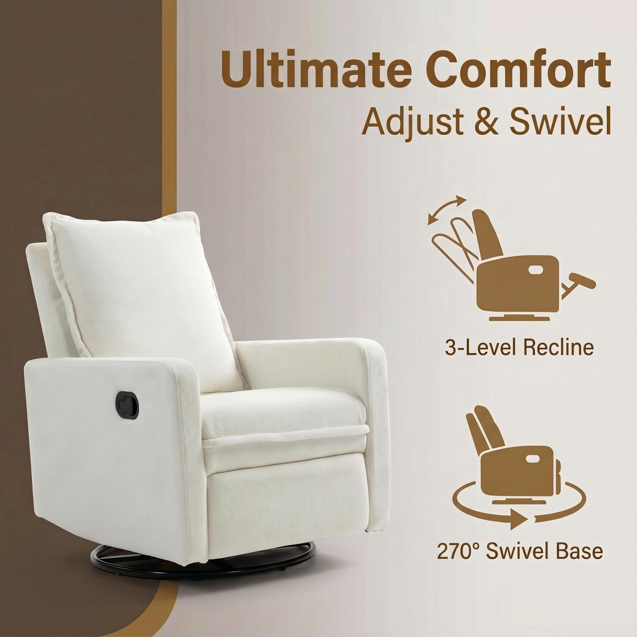 Manual Swivel Rocking Recliner for Adults, Small Plush Wall Hugger Reclining RV Chair, Glider Swivel Recliner Chair with Foot Rest for Nursery, Living Room and Small Places
