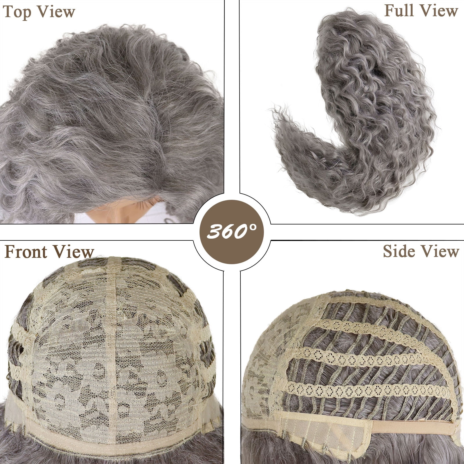 28 inch Long Grey Wigs for Women Water Wavy Hairstyle Curly Wig in Synthetic Fiber