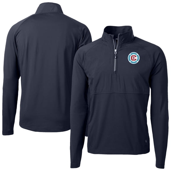 Men's-Cutter & Buck  Navy Chicago Fire Adapt Eco Knit Hybrid Recycled Raglan Quarter-Zip Top