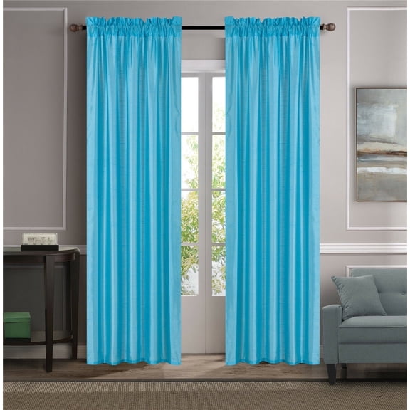 2-PC Set MR2 Turquoise color Rod Pocket Faux Silk Window Curtain Treatment, Set of Two (2) Solid Semi Sheer Panels 55" W x 84" L (Each)